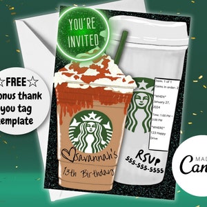 Starbucks Birthday Personalized invitation template | coffee birthday | Starbucks custom birthday | Custom Starbucks cup invitation