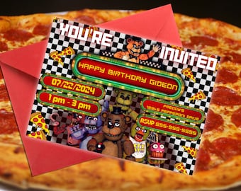 Szablon spersonalizowanego zaproszenia na urodziny 5 Nights at Freddy's | Niestandardowe urodziny Freddy'ego Fazbeara | Niestandardowe zaproszenie na urodziny Five Nights at Freddy's