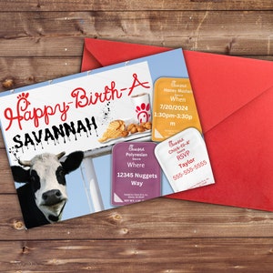 Chick-Fil-A Birthday Personalized invitation template | nugget birthday | Chick fil a custom birthday | Custom chicken invitation | canva