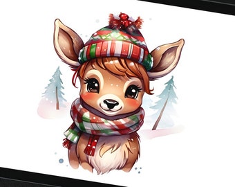 Christmas  Bundle 6pc Bunny reindeer Clipart PNG Clipart Digital Download Commercial Use Watercolor Festive Crafts