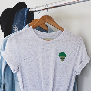 Broccoli Embroidered T-Shirt Vintage White | Unisex Tee | Vegetable Art | Soft Durable | Perfect Gift for Vegetarians