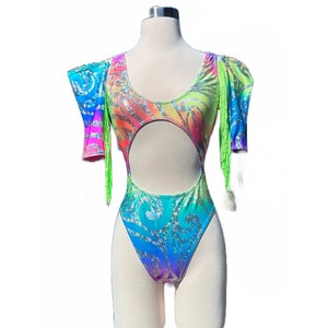 Raving Outfit, Rave Outfit, One Piece, Rave Clothes, Women's Festival Clothing, Rainbow, EDC, Neon, Swirls, Rave Set, Festival Outfit, Rave image 3