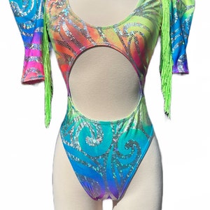 Raving Outfit, Rave Outfit, One Piece, Rave Clothes, Women's Festival Clothing, Rainbow, EDC, Neon, Swirls, Rave Set, Festival Outfit, Rave image 4