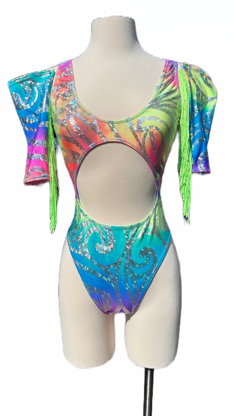 Raving Outfit, Rave Outfit, One Piece, Rave Clothes, Women's Festival Clothing, Rainbow, EDC, Neon, Swirls, Rave Set, Festival Outfit, Rave image 4
