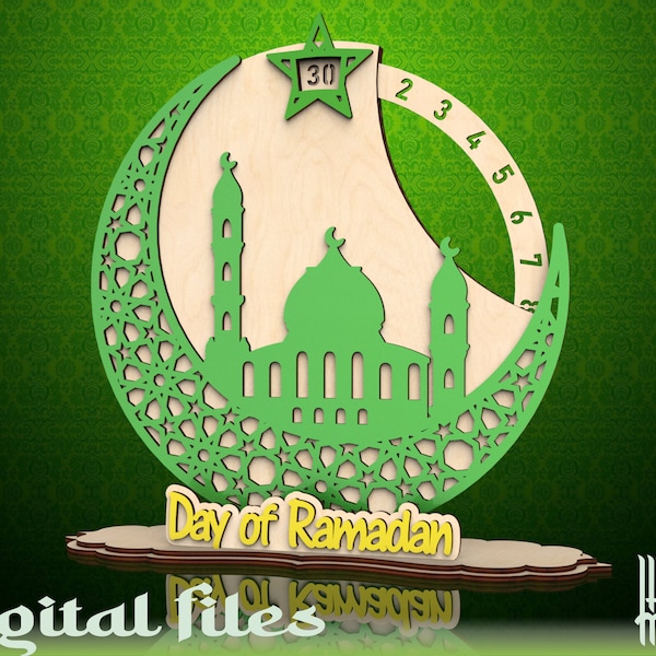Ramadan Calendario file di taglio SVG, Giorni di Ramadan vettoriale per laser, Ramadan Mubarak file DXF, disegno di taglio islamico, file di taglio SVG Glowforge