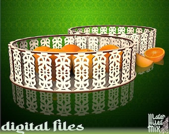 Lasercut file wooden Eid Mubarak fruit candy bowl basket. Ramadan Kareem Vector SVG CNC files for laser cutting wood. DXF files for laser.