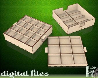 Organizer three trays storage drawers Lasercut file. Vector files for laser cutting wood. DXF files for laser cut organizer. Glowforge SVG.