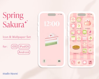 Spring Sakura Icon & Wallpaper Set for iOS, iPadOS, Android phone and tablet | Pink, Cute, Japanese, Kawaii, Aesthetic | Studio Moene