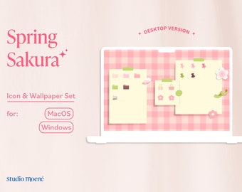 Spring Sakura Desktop Organizer Icon & Wallpaper Set for MacOS, Windows | Pink, Cute, Japanese, Kawaii, Aesthetic | Studio Moene