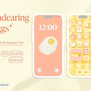 Endearing Eggs Icon & Wallpaper Set for iOS, iPadOS, Android phone and tablet | Yellow, Cute, Japanese, Minimalist Aesthetic | Studio Moene