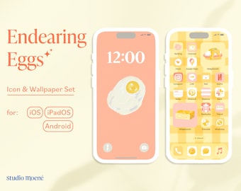 Endearing Eggs Icon & Wallpaper Set for iOS, iPadOS, Android phone and tablet | Yellow, Cute, Japanese, Minimalist Aesthetic | Studio Moene