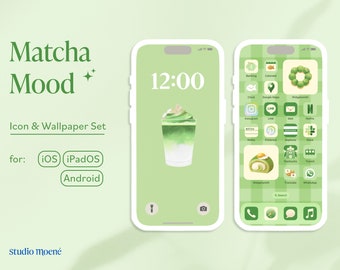 Matcha Mood Icon & Wallpaper Set for iOS, iPadOS, Android phone and tablet | Green, Cute, Japanese, Minimalist Aesthetic | Studio Moene