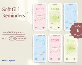 Soft Girl Reminders Set of 6 Wallpapers for iOS/Android phone | Cute, Kawaii, Soft Girl, Japanese, Quotes, Aesthetic | Studio Moene
