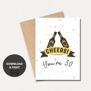 Tarjeta de cumpleaños número 30 - Saludos, tienes 30 - Imprimible / Descarga instantánea