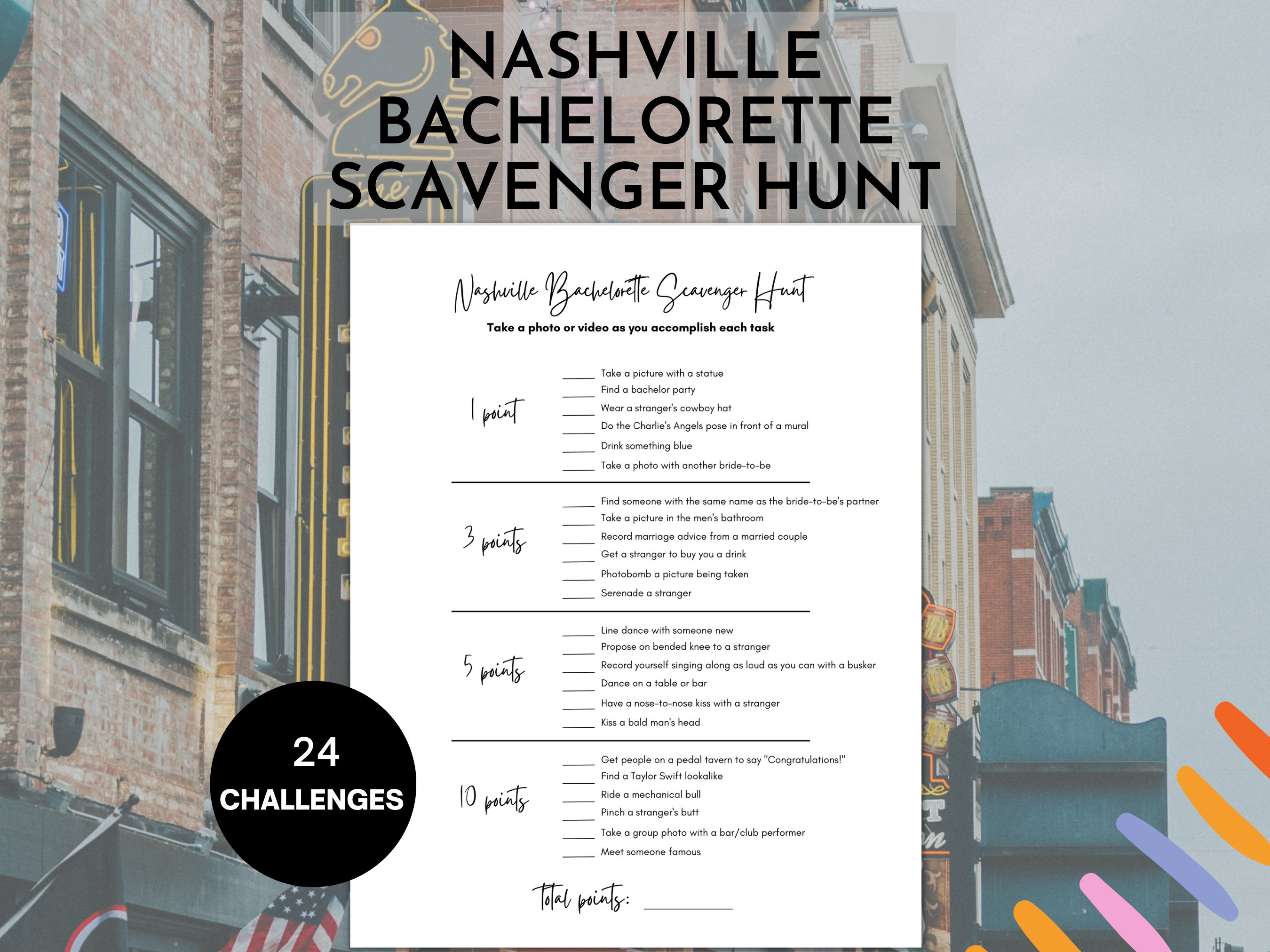 Nashville Bachelorette Scavenger Hunt Bachelorette Party Game Photo