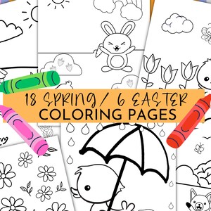 Desenhos para colorir de primavera de Páscoa | Atividade infantil na primavera de Páscoa | Conjunto de 24 páginas para colorir | Download instantâneo