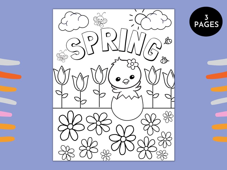 Spring Coloring Pages | Springtime Kids Activity | 3 Pages Coloring ...