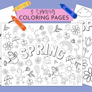 Spring Coloring Pages | Springtime Kids Activity | 3 Pages Coloring Bundle | Printable/ Instant Download