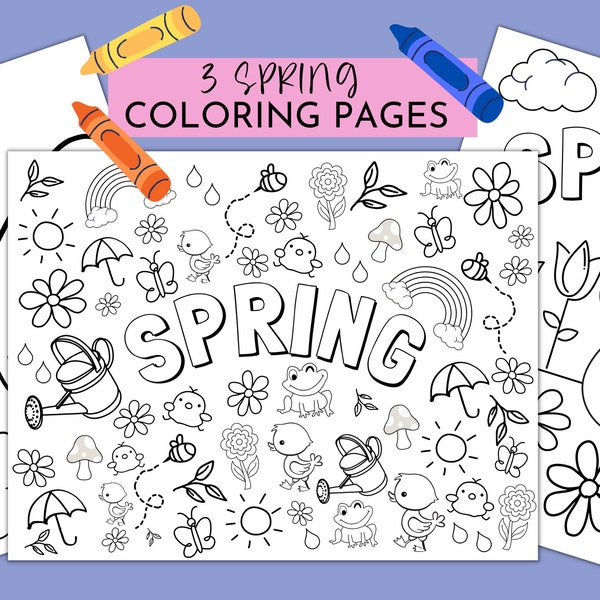 Spring Coloring Pages | Springtime Kids Activity | 3 Pages Coloring Bundle | Printable/ Instant Download