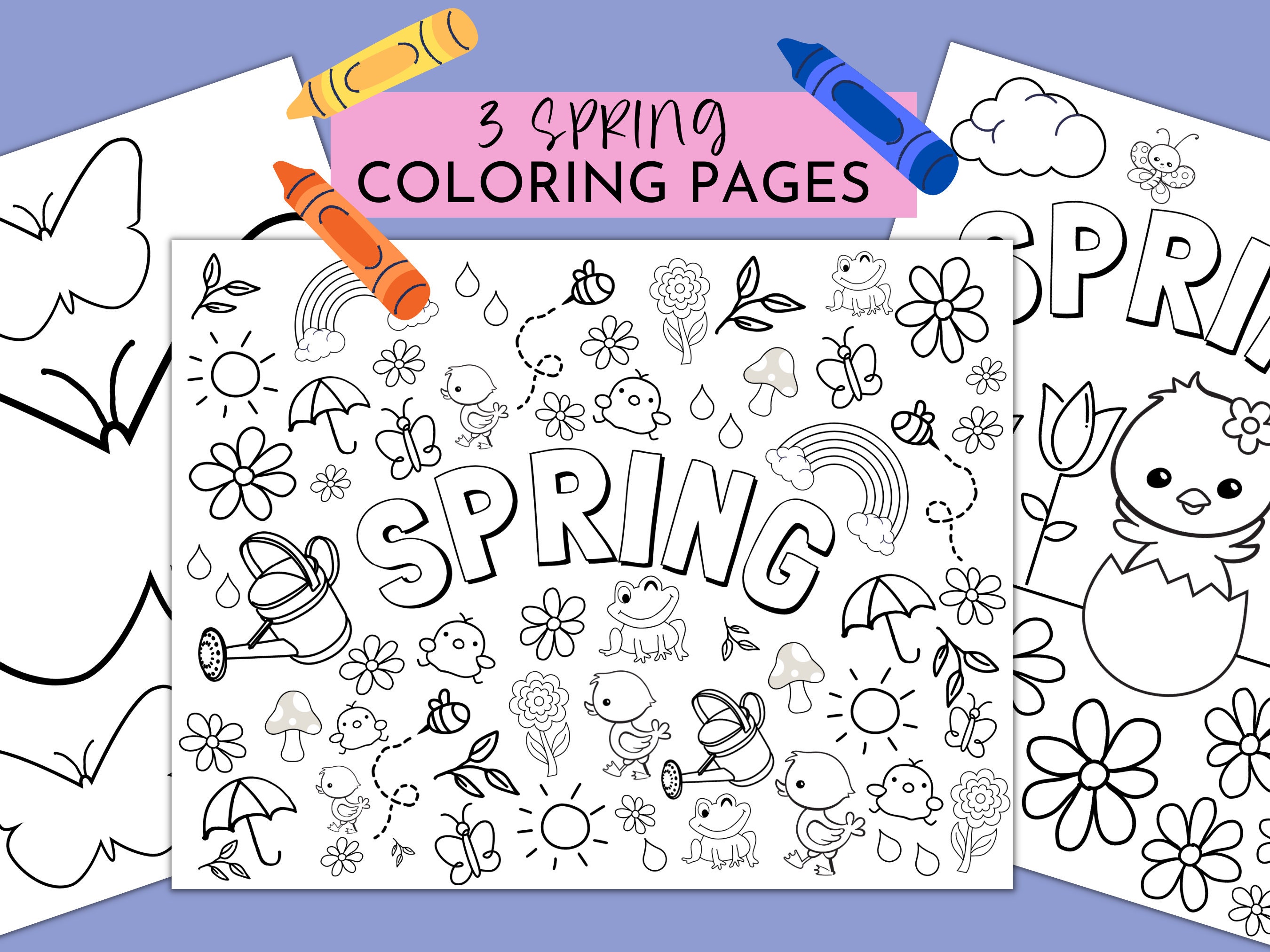 Spring Coloring Pages | Springtime Kids Activity | 3 Pages Coloring Bundle | Printable/ Instant Download