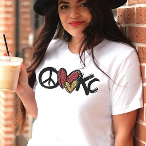 Kansas City Shirt, KC T-shirt, Football shirt, Women&#39;s Kansas City shirt, Peace Love Kansas City, Football KC shirt, Football Kansas City