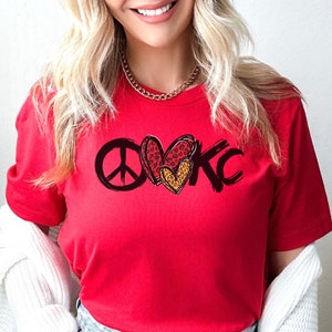 Kansas City Shirt, KC T-shirt, Football shirt, Women&#39;s Kansas City shirt, Peace Love Kansas City, Football KC shirt, Football Kansas City