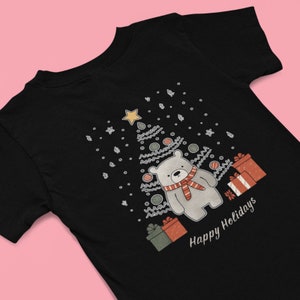 Christmas Bear T-Shirt | Happy Holiday tee, cute presents, snow flakes