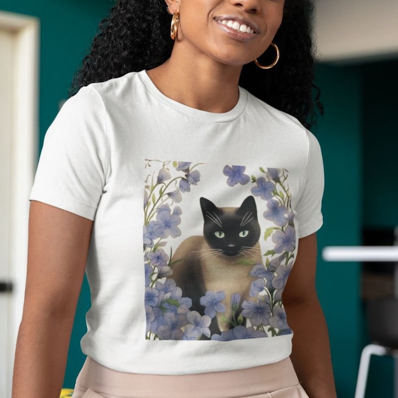 Siamese Cat Tshirt Wildflower Short Sleeve Tee Etsy