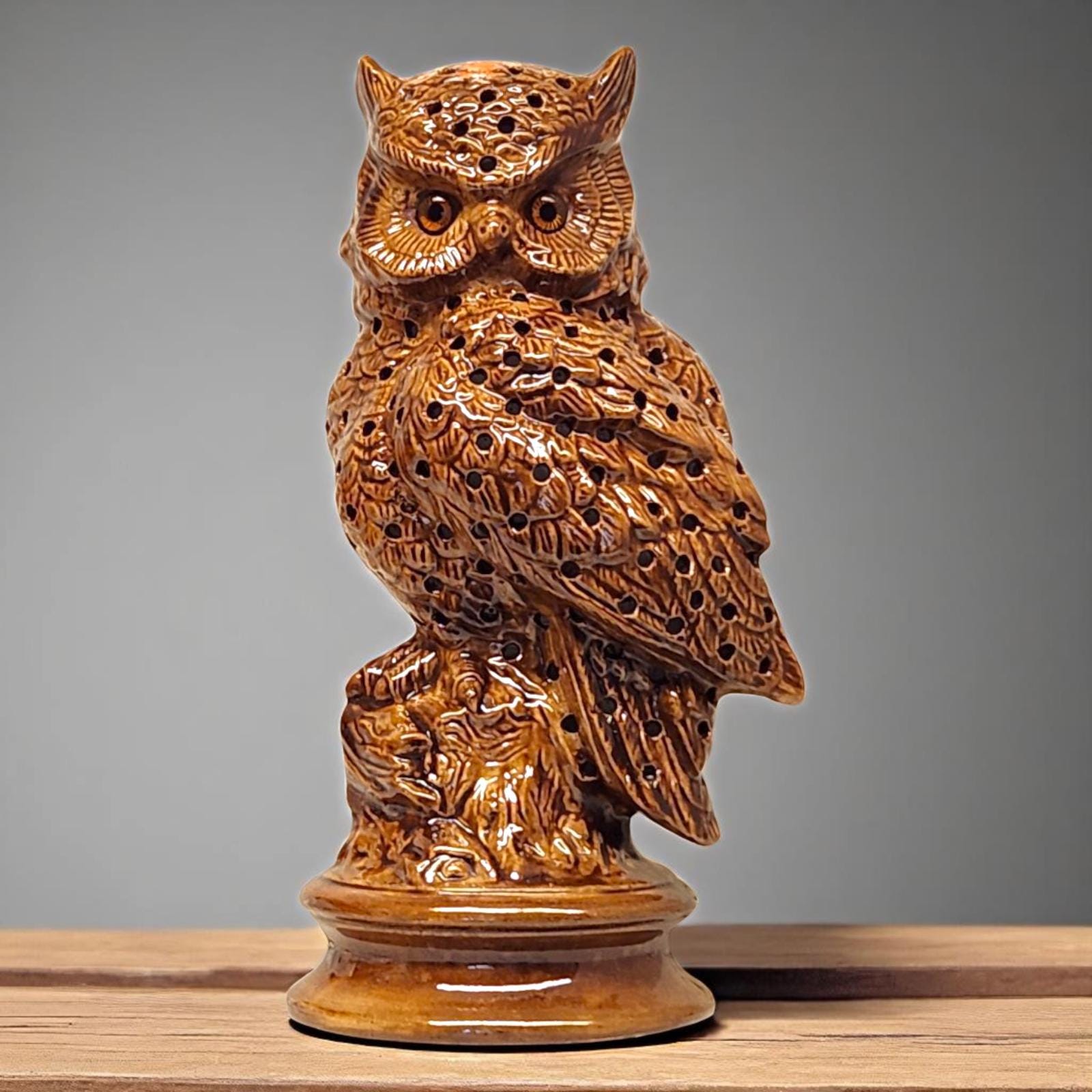 Vintage MCM Ceramic Great Horned Owl Lamp Plug in Original