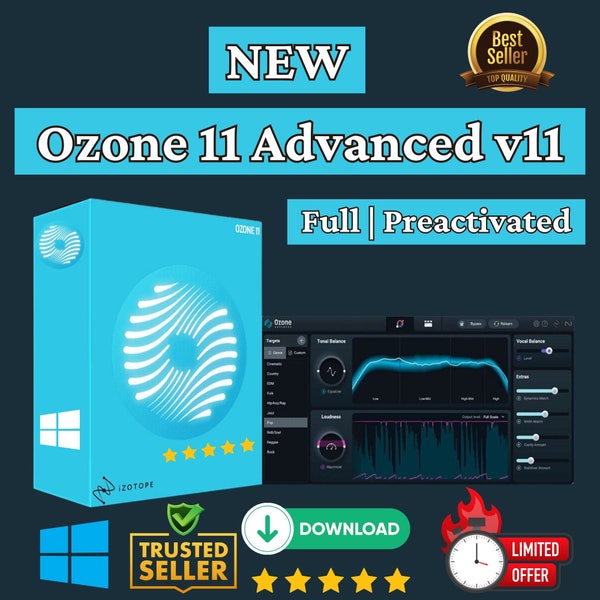 iZotope Ozone v11 Advance for Music Production Software, Daw, Vst Plugins, Reverb Effects, Preactivated, Aax Vst3 Vst Vst2 Au, Only Windows