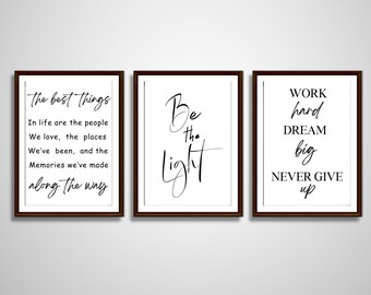 Motivational Quotes, quote wall art, inspirational quotes, Living Room Wall Art, Motivation, positive quotes, word art, set of 3