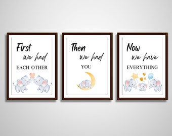 Cute Baby Elephant Watercolor Art Print, Set of 3 Balloon Elephant Family Love Quote Wall Art Poster, Living Room Bedroom Decor Nursery Art