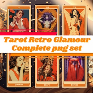 Ensemble complet de cartes de tarot vintage glamour rétro inspiré du jeu de cartes de tarot Waite Smith de Rider, lot de cartes de tarot, cartes de tarot imprimables, divin