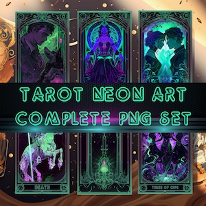 Komplettes Tarot-Kärtchen-Set Neon Art Inspiriert Rider Taile Smith Tarot-Karten-Deck | Bild-Bundle Sofort-Download | Druckbare Tarot-Karte