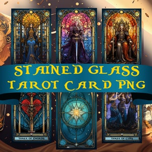 Complete Tarot Carding Stained Glass Set Geïnspireerd Rider Waite Smith Tarot Card Deck, Bundel tarotkaart | Afdrukbare Tarot Carding, Goddelijk