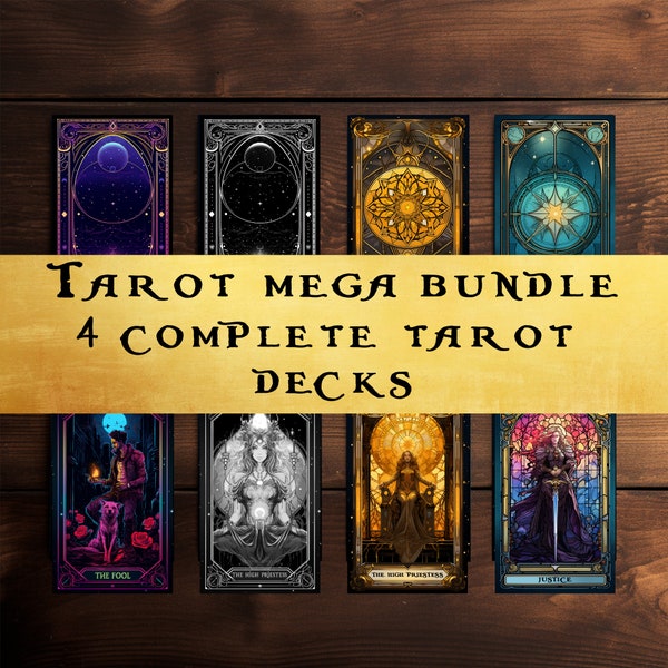 Mega Bundle Tarot Carding 4 Set Inspired Rider Waite Smith Tarot Card Deck |  Image Bundle Instant Download | Printable Tarot Carding Divine