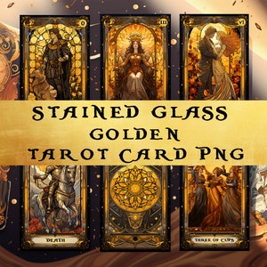 Complete Tarot Carding Stained Glass Golden Edition Set Geïnspireerd Rider Waite Smith Tarot Card Deck, Bundel tarot Afdrukbare Tarot Carding