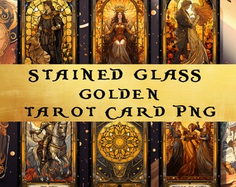 Complete Tarot Carding Stained Glass Golden Edition Set Inspired Rider Waite Smith Tarot Card Deck, Bundle tarot Printable Tarot Carding