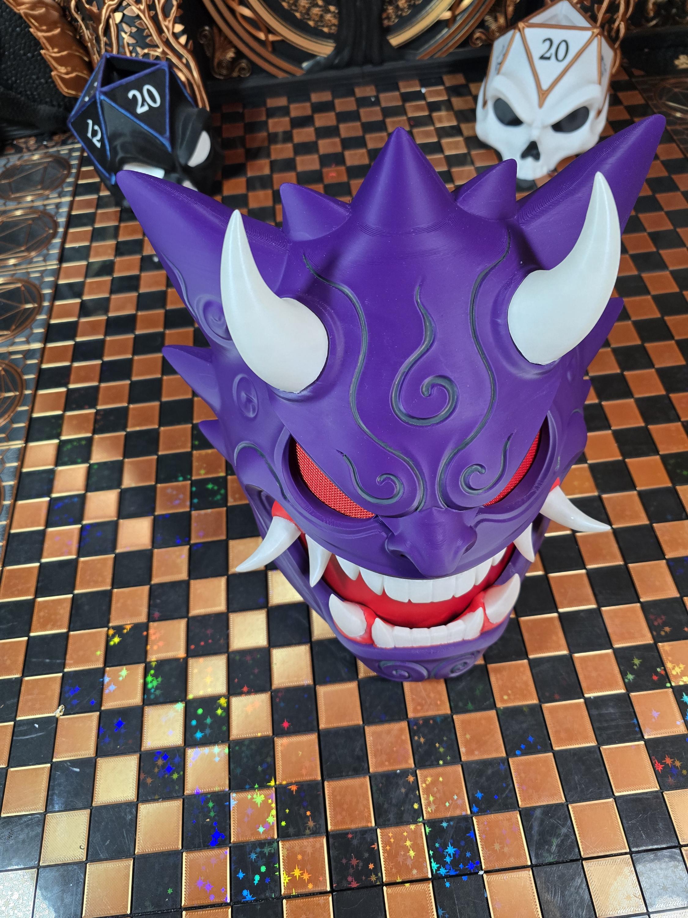 Purple Oni Mask – 3D Printed Cosplay, Glow Teeth Horns – Japanese
