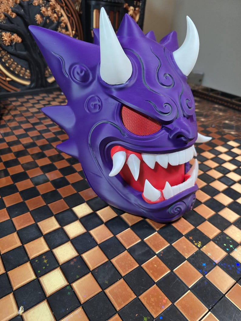 Purple Oni Mask – 3D Printed Cosplay, Glow Teeth Horns – Japanese Demon ...