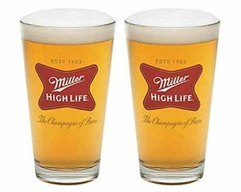 Miller High Life Beer Pint Glasses Set of 2 L