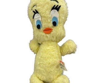 Vintage 1971 Warner Brothers Tweety bird chipped foam plush stuffed animal 13"
