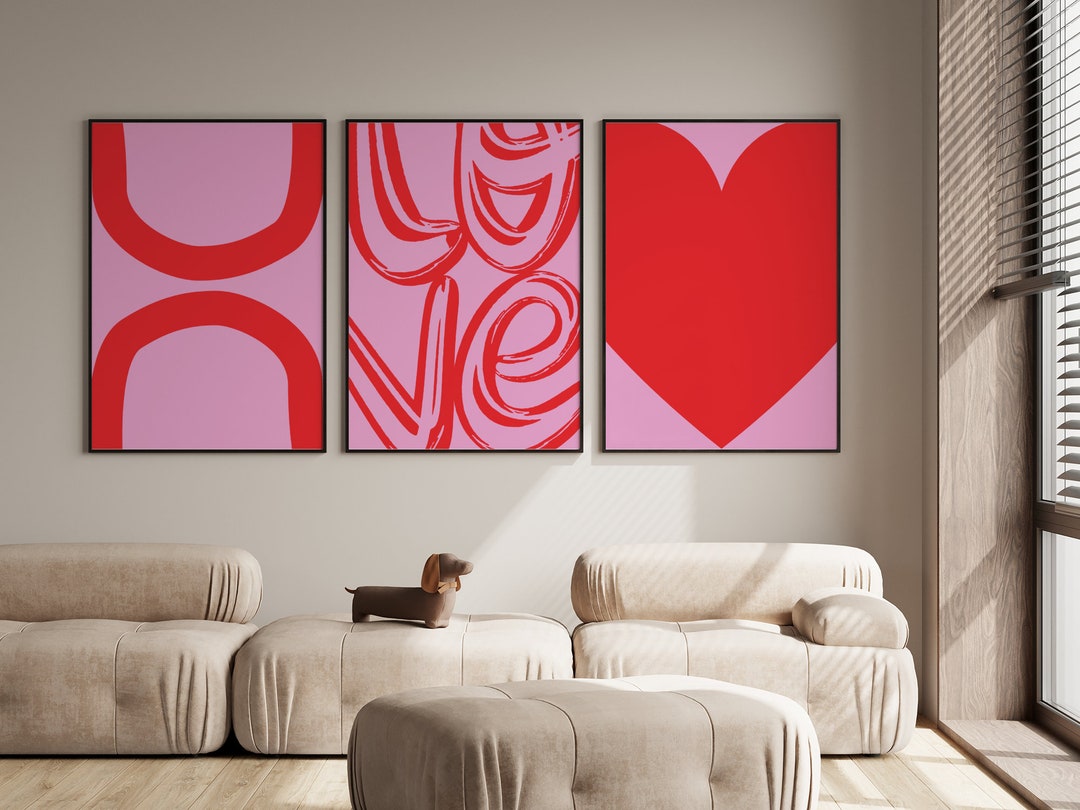 Hot Pink Wall Art Set of 3 Abstract Prints Girly Pink Home Decor