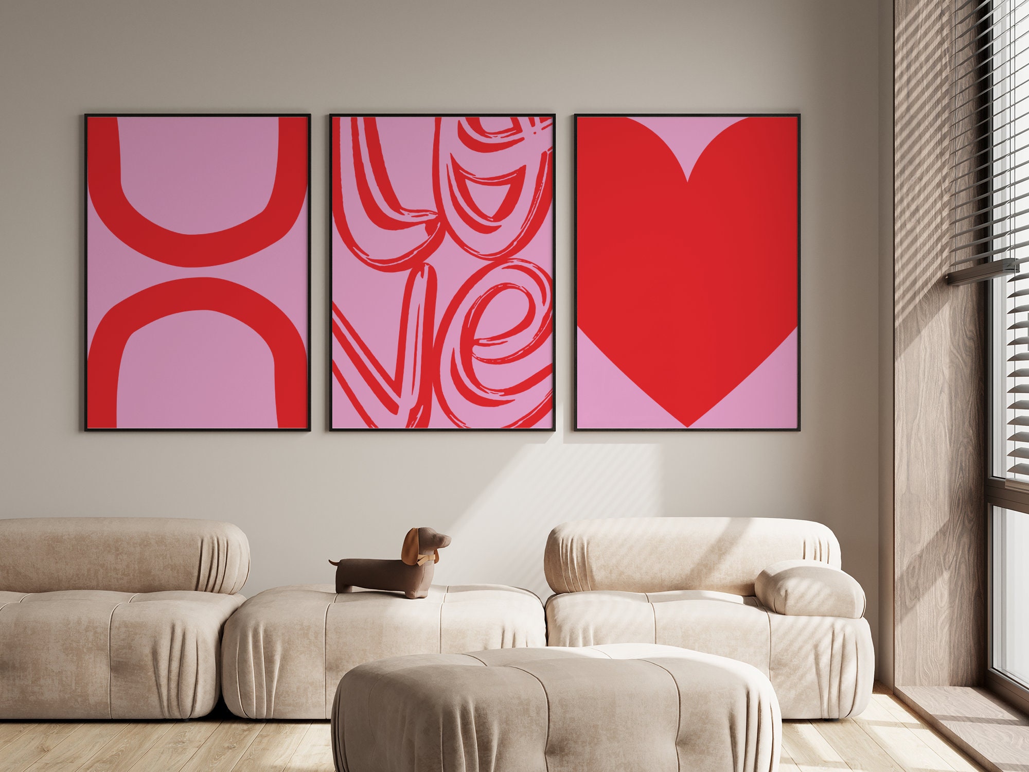 Hot Pink Wall Art Set of 3 Abstract Prints Girly Pink Home Decor Bedroom Wall Art Pink Wall Art