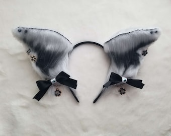 Black and white flowery animal ears