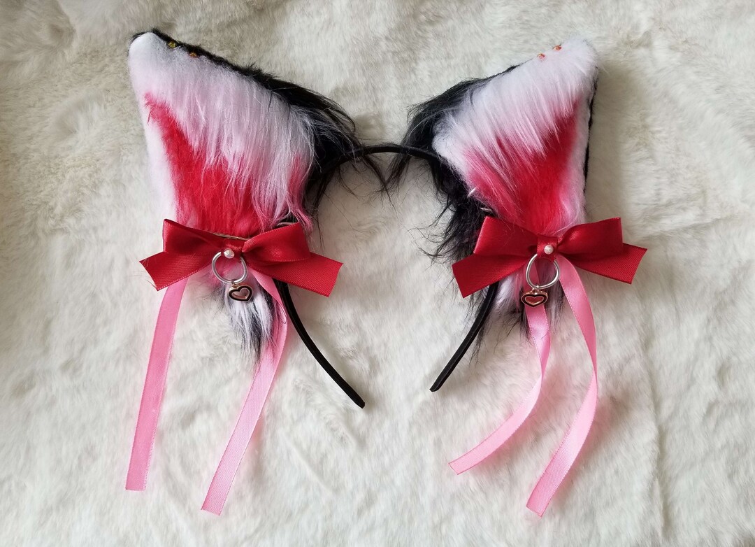 Black and Red Cat Ears Handmade Cosplay Headband Etsy