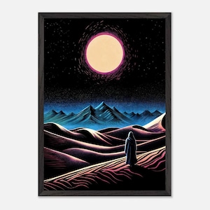 Dune Inspired Modern Art Framed Poster - Surreal Digital Engraving Wall Art - Eco-Friendly Decor