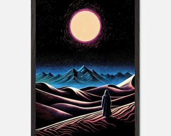 Dune Inspired Modern Art Framed Poster - Surreal Digital Engraving Wall Art - Eco-Friendly Decor