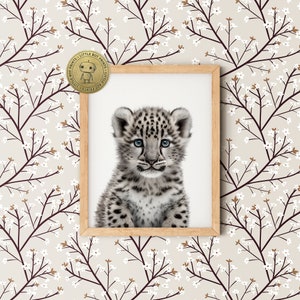 Baby Snow Leopard Wall Art | Cute Animal Print | Printable Digital Download