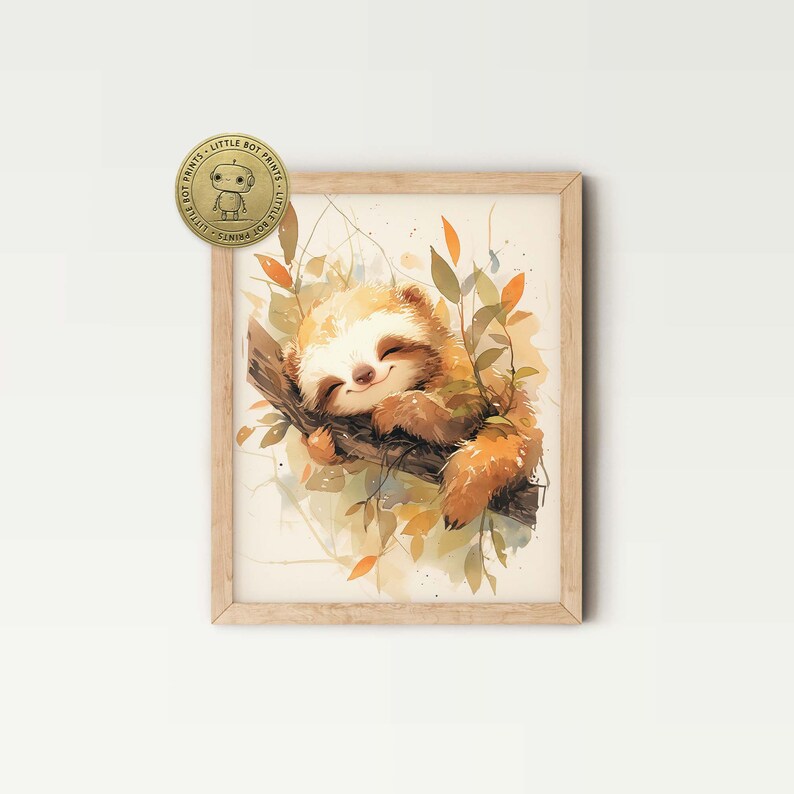 Cute Sleeping Baby Sloth Digital Print | Kids' Room Printable Wall Art ...